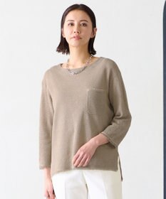 自由区 L 【洗える】リネンフリンジディテール8分袖 ニット