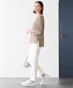 自由区 L 【洗える】リネンフリンジディテール8分袖 ニット