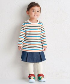 MIKI HOUSE HOT BISCUITS 【80-120cm】ボーダー柄 ワンポイント長袖Tシャツ