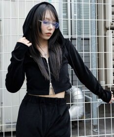 WEGO ベロアショートZIPパーカー