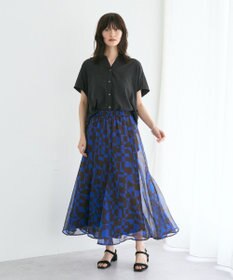 YECCA VECCA アート柄シアーロングスカート