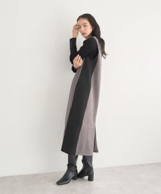 YECCA VECCA ニット切替フェイクスエードジャンスカ