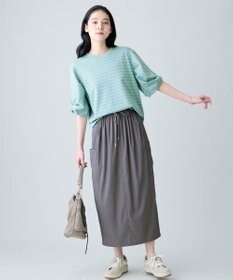 ANY L ツイストスリーブボーダートップス