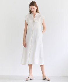 BEIGE， BERNARD / リネン混 フロントジップ スタンドカラードレス