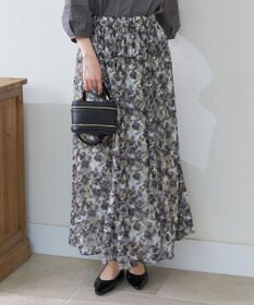 自由区 L 【ウエストゴム・洗える】オルタンシアフルールプリント スカート