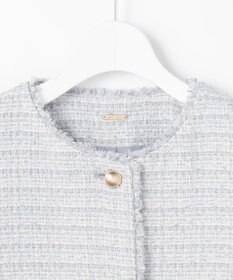 ANY SIS L ノーカラーフリンジツイード ジャケット