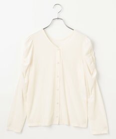 #Newans 【洗濯機可／ 前後着用可】 ギャザースリーブシアーベロアカーディガン