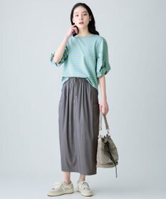 ANY L ツイストスリーブボーダートップス