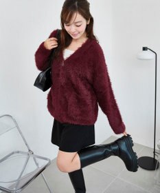 WEGO 【2025秋冬新作/ユニセックス着用ITEM/SMLサイズ展開】フェザーニットカーディガン