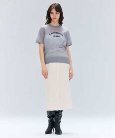 BEIGE， 【洗える・GLOW 10月号掲載】CADDO / シアーウールメッセージロゴＴニット