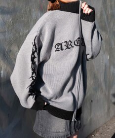 WEGO クロスダメージニットBIGブルゾン