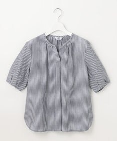 J.PRESS LADIES 【洗える】BEZ空羽ストライプ クルーネック V開き ブラウス