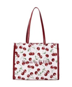 Maison de FLEUR チェリー柄ゴブランスクエアトートバッグ