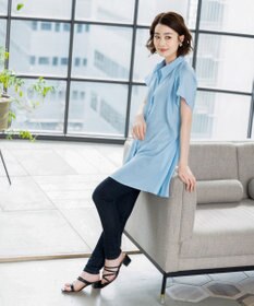 Tiaclasse L 【洗える】フレンチスリーブシャツチュニックブラウス