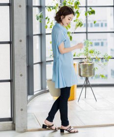 Tiaclasse L 【洗える】フレンチスリーブシャツチュニックブラウス