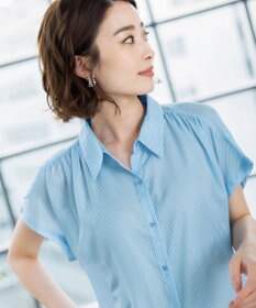 Tiaclasse L 【洗える】フレンチスリーブシャツチュニックブラウス