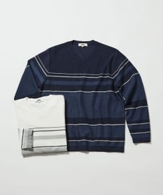 JOSEPH ABBOUD 【滑らかな肌触り】パネルボーダーVネックニット