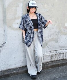 WEGO フードチェックBIGシャツ（S）