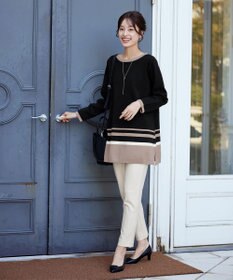Tiaclasse L 【洗える】カラー配色ニットチュニック