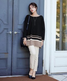 Tiaclasse L 【洗える】カラー配色ニットチュニック