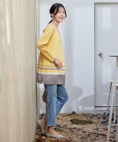 Tiaclasse L 【洗える】カラー配色ニットチュニック