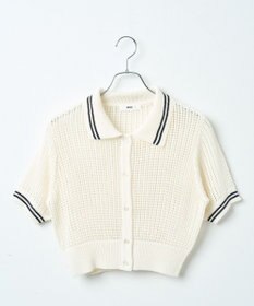 WEGO 襟付きメッシュニットショートカーデ