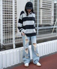 WEGO ダメージストレートデニムパンツ