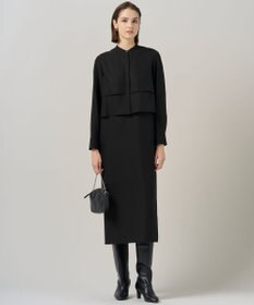 ICB 【洗える】ウールワッシャーツイル シャツドッキング ワンピース