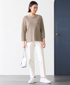 自由区 L 【洗える】リネンフリンジディテール8分袖 ニット