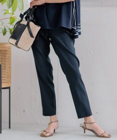23区 S 【洗える】リネンレーヨンストレッチ テーパードパンツ ネイビー系