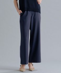 J.PRESS LADIES ペンシル SLUB STRIPE ワイド イージー パンツ ネイビーストライプ系
