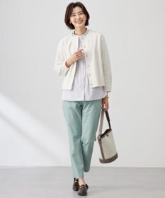 J.PRESS LADIES 【洗える・接触冷感・UVケア】エステネージュストライプ シャーリング  ブラウス