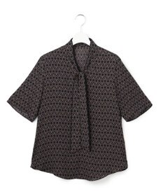 ICB 【新色追加】BackSatinAmunzen 5分袖配色ボウタイブラウス