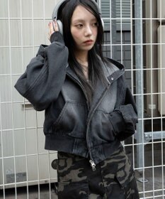 WEGO ファーフードデニムショートブルゾン