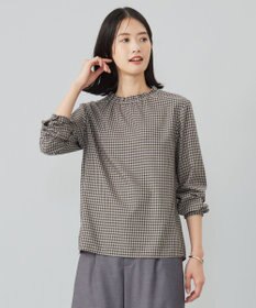 J.PRESS LADIES S 【洗える】ポリエステルヴィスコースブロックチェック フリルネック ブラウス