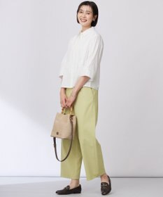 J.PRESS LADIES 【洗える・接触冷感・UVケア・吸水速乾・防透け】麻シェルドライ ワイドストレート マリン パンツ