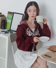 WEGO フラッフィーグラフィックジャガードニットZIPパーカー