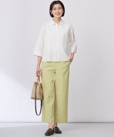 J.PRESS LADIES 【洗える・接触冷感・UVケア・吸水速乾・防透け】麻シェルドライ ワイドストレート マリン パンツ