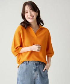 ANY L アクリルガーターポロ衿ニット