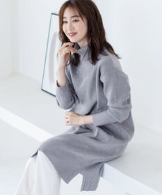 Tiaclasse 【洗える】華のあるニットタートルワンピース