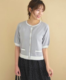 Feroux 【洗える】バイカラーハーフスリーブ カーディガン