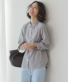 J.PRESS LADIES L 【WEB限定カラーあり】コンパクトエステネージュ シャーリング シャツ ブラウス ブラウンギンガム系