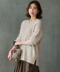 23区 モヘヤミックススパングル Vネック ニット ライトグレー系