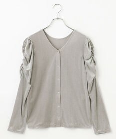 #Newans 【洗濯機可／ 前後着用可】 ギャザースリーブシアーベロアカーディガン