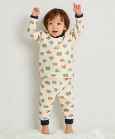 MIKI HOUSE HOT BISCUITS 【80-120cm】 あったかキルト素材 乗り物柄 腹巻き付き長袖パジャマ