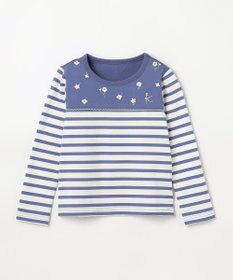 組曲 KIDS 【110-140㎝】フラワー刺繍ボーダー Tシャツ