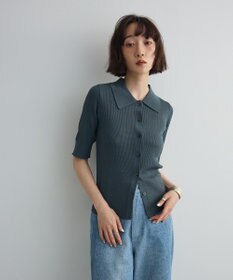 Green Parks ポロ襟5分袖リブニット