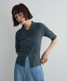 Green Parks ポロ襟5分袖リブニット