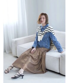 YECCA VECCA 箔プリントシアーギャザースカート