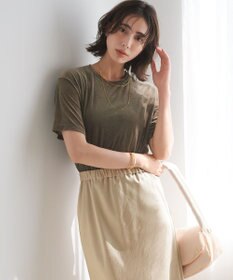23区 【洗える】シアーベロア リラックス Tシャツ カーキ系